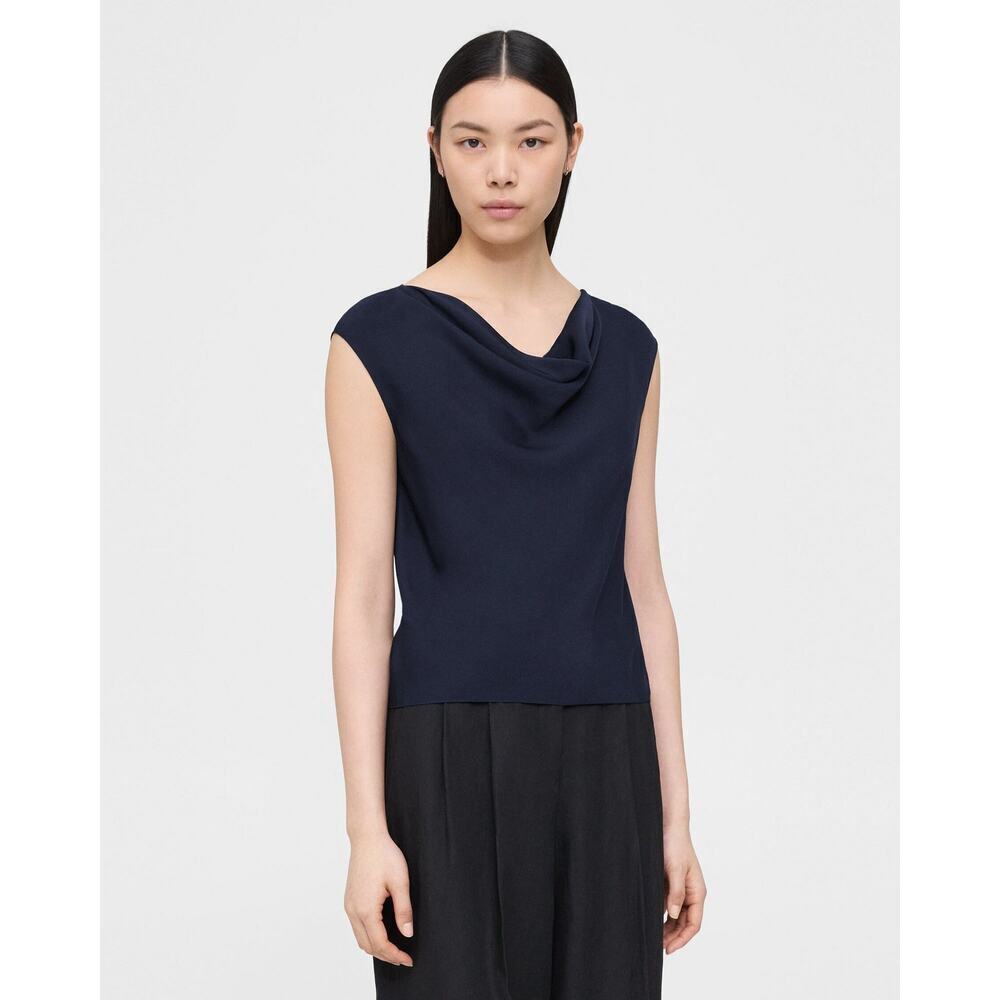 Theory Women's Black Cowl Neck RIbbed Knit Sleeveless Tank Top Size Medium
